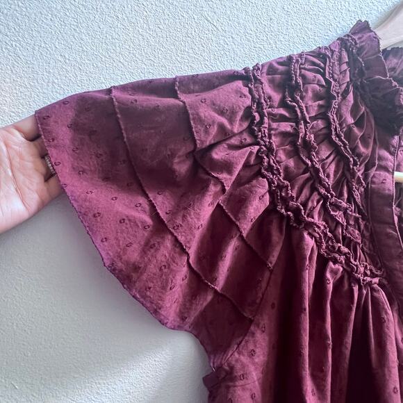 By Anthropologie V-Neck Ruffle Layered Sleeve Henley Loose Fit Top Women's Large - Picture 4 of 9